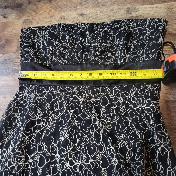 Vintage Kathy Robert's Black & Metallic Gold Floral Strapless Dress Size 8 - Picture 6 of 9